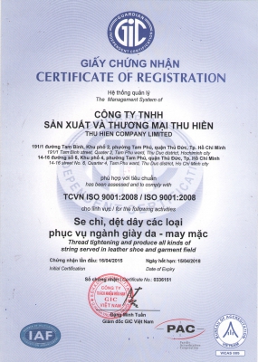 CHỨNG CHỈ ISO NĂM 2015